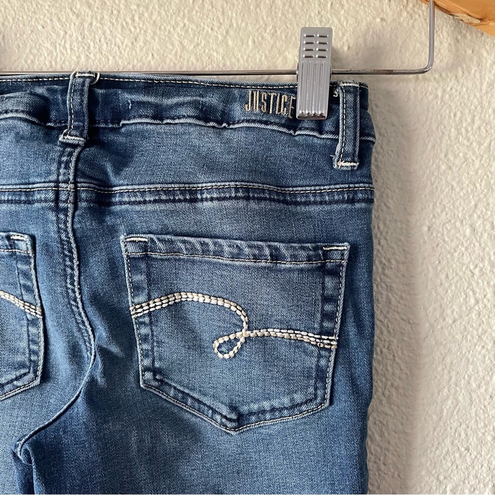 Justice Mid Rise Super Skinny Jeans Girls 10 Slim Blue Medium Wash Denim Stretch - Picture 8 of 13